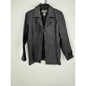 Jessica Holbrook Black Leather Jacket Womens Small Dark Academia Quiet Luxury